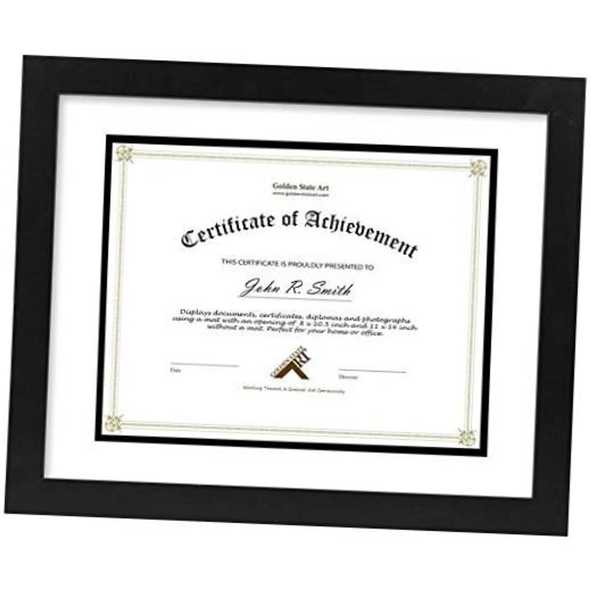 Black wood document frame with white mat and certificate-sized opening