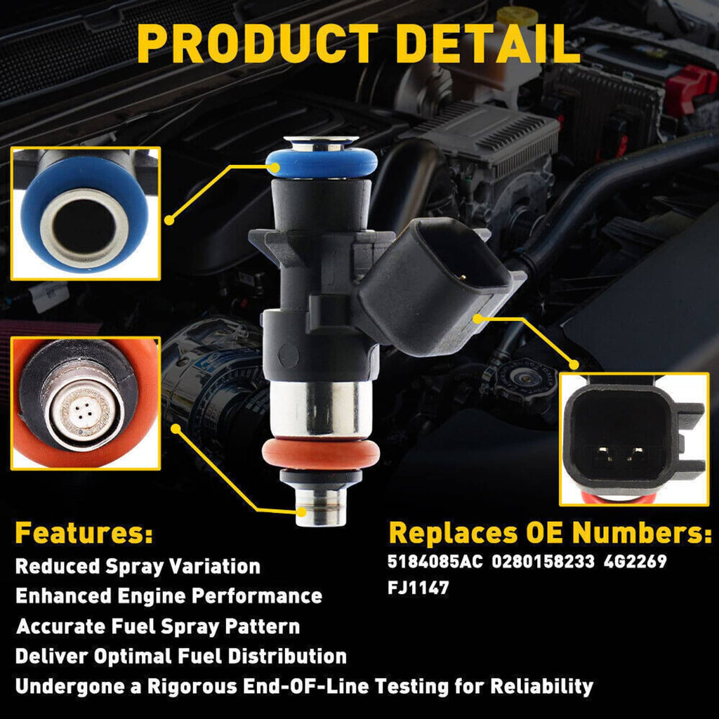 Fuel injector with black housing, blue top, red o-ring seal, and electrical connector