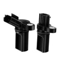 Two black camshaft position sensors with electrical connector ends and mounting tabs