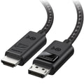 Black braided DisplayPort to HDMI cable with male connectors on both ends