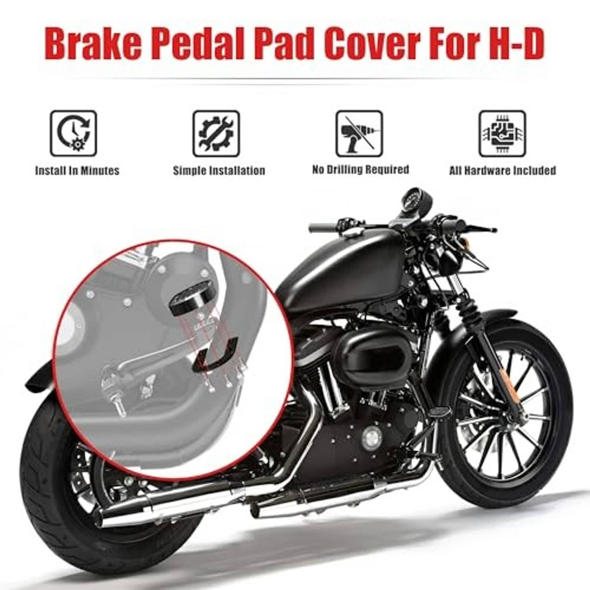 Black brake pedal pad cover with grooved surface and bolt-mount base
