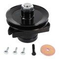 Lawn mower deck spindle assembly with black pulley, bolt, and hardware kit