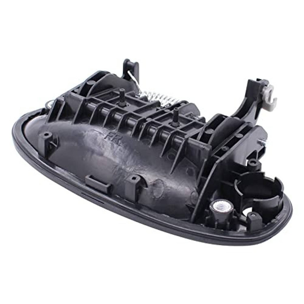 Textured matte black exterior door handle base with internal linkage and springs