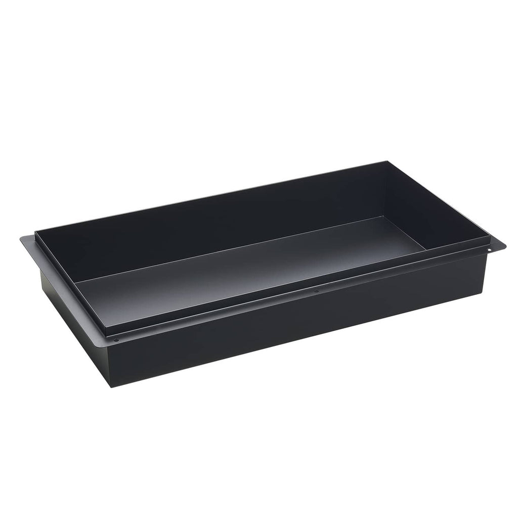 Black rectangular shower niche recessed shelf, angled view with flat bottom