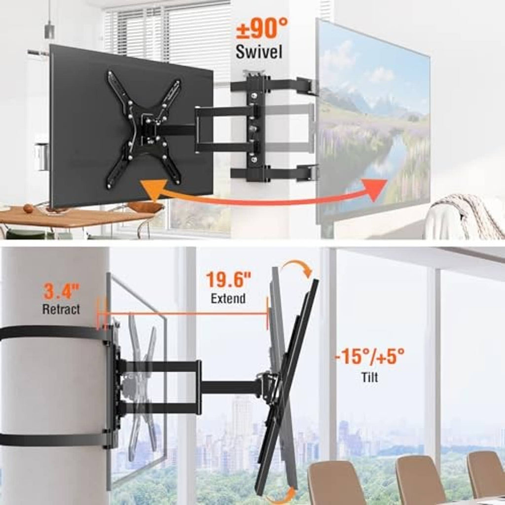 Outdoor pillar TV mount with swivel and tilt bracket for TV viewing angles