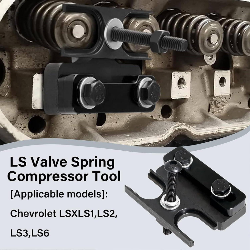 Valve spring compressor tool installed on an engine near valve spring retainer