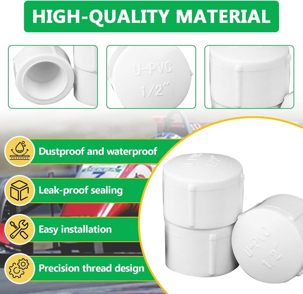 White 1/2 in U-PVC fuel jug hose cap with threaded opening and flat top