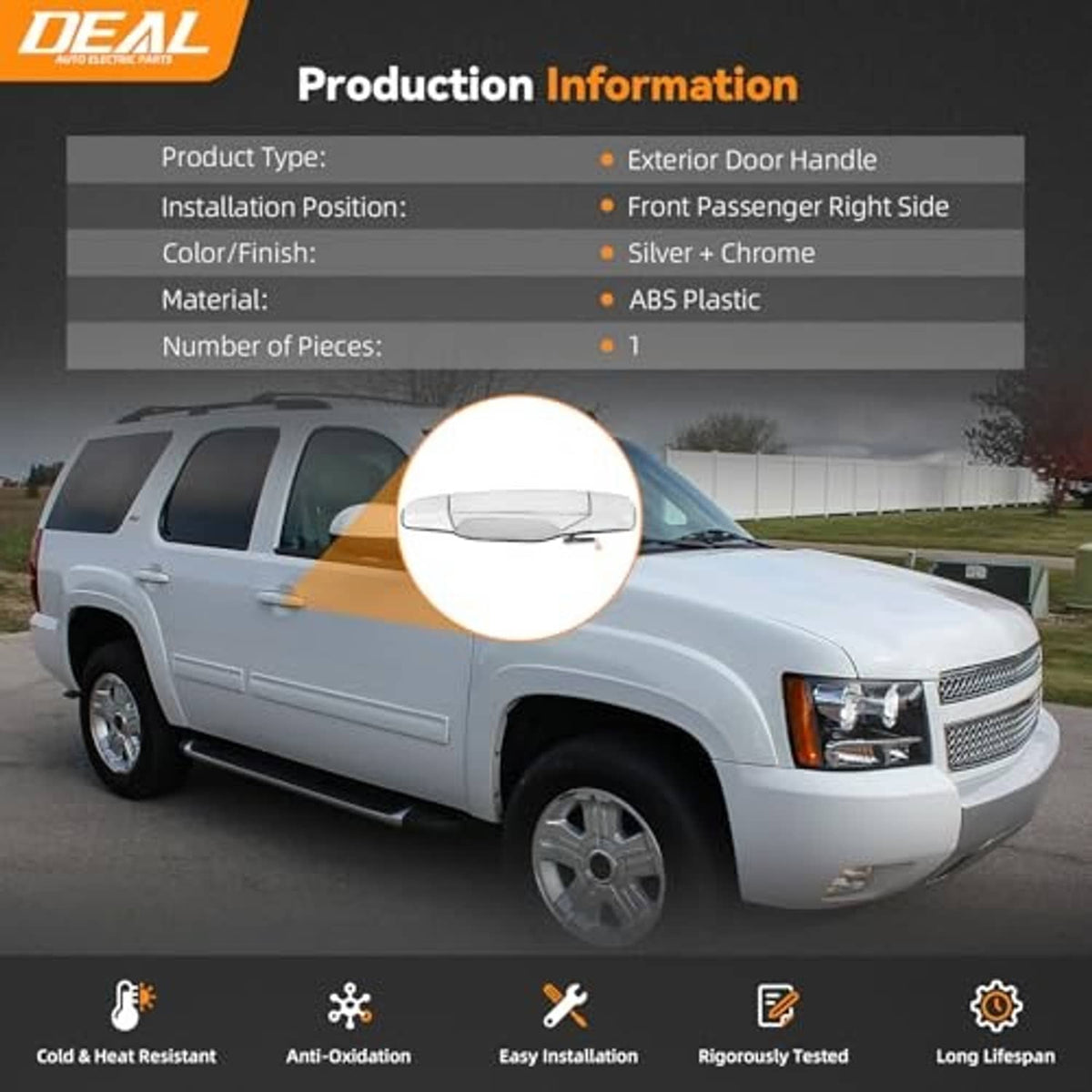 White exterior door handle installed on vehicle front right side with trim