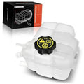 Coolant recovery overflow reservoir tank with black cap, translucent white body