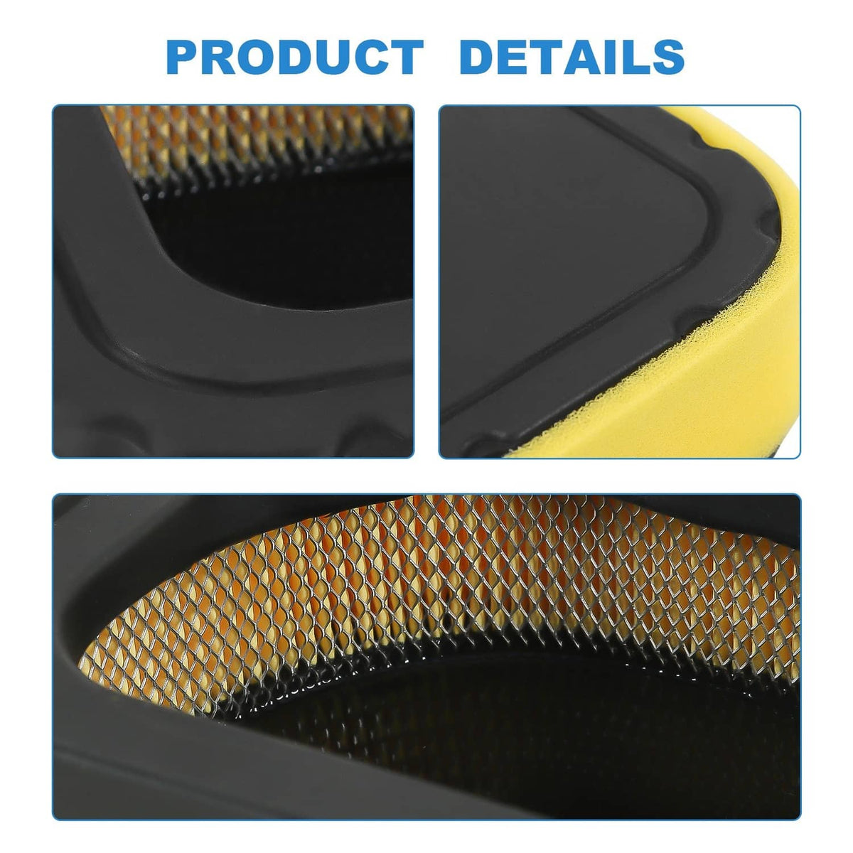 Air filter kit close-up of yellow foam and black rubber housing with fine mesh interior