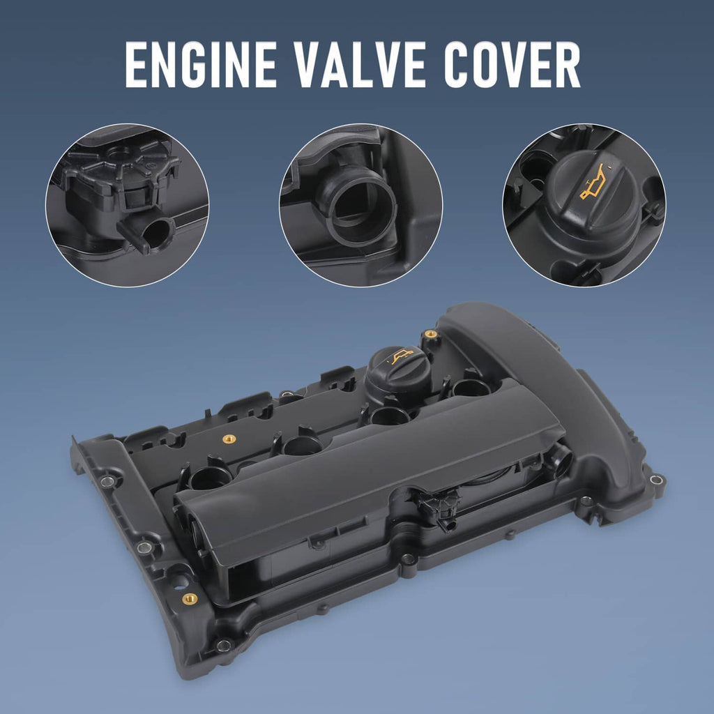Engine valve cover with oil filler cap opening, black plastic engine cover