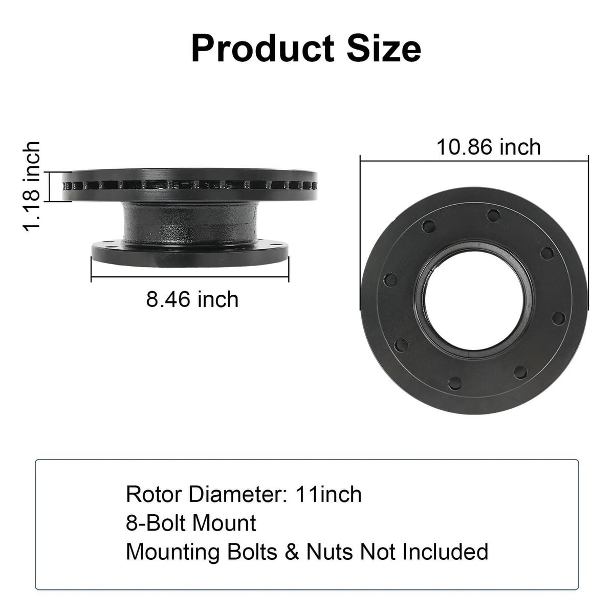 Trailer brake rotor size diagram: 10.86 in diameter, 1.18 in height