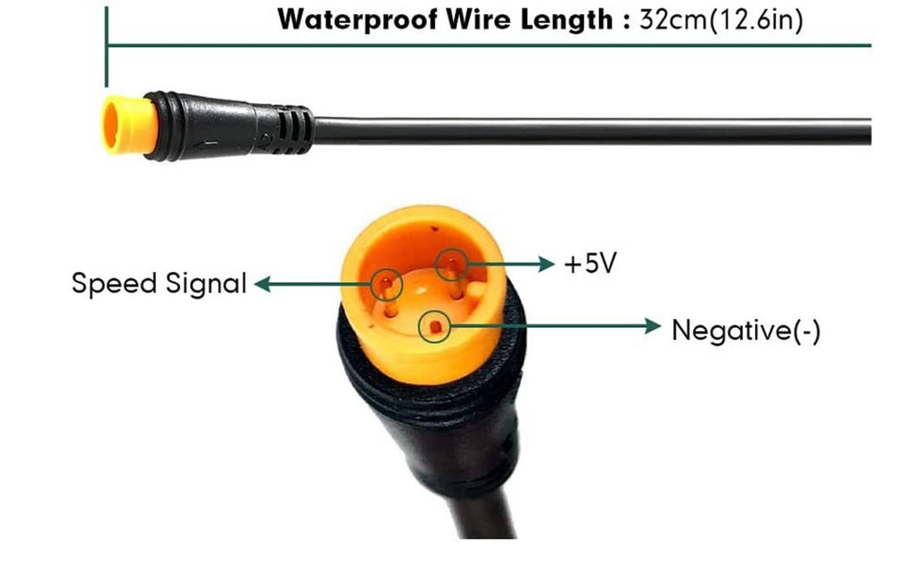 Thumb throttle wiring view with yellow speed-signal connector and black cable
