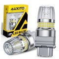 Pair of LED reverse light bulbs, silver metal base with clear lens and yellow LED rings