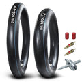 Set of 2 black motorcycle inner tubes with blue seam line and valve stems