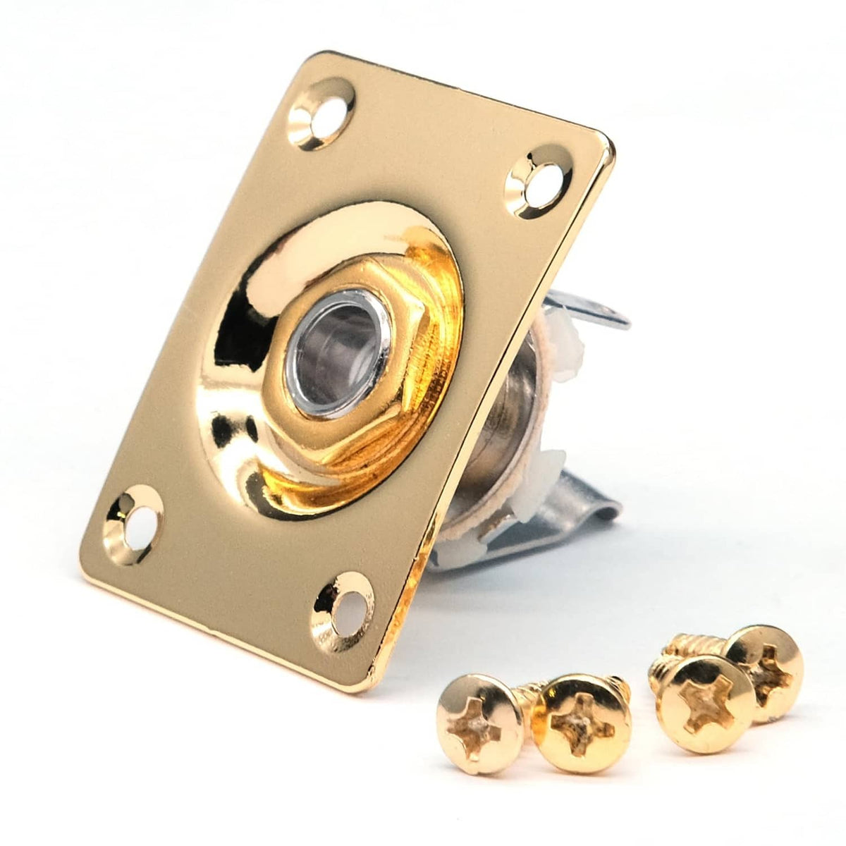 Gold metal 1/4 guitar jack input socket plate with 4 mounting holes