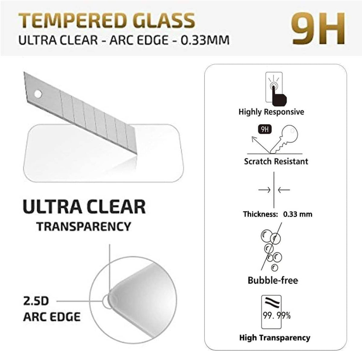 Ultra-clear tempered glass screen protector with 9H hardness for Samsung Galaxy S22 5G