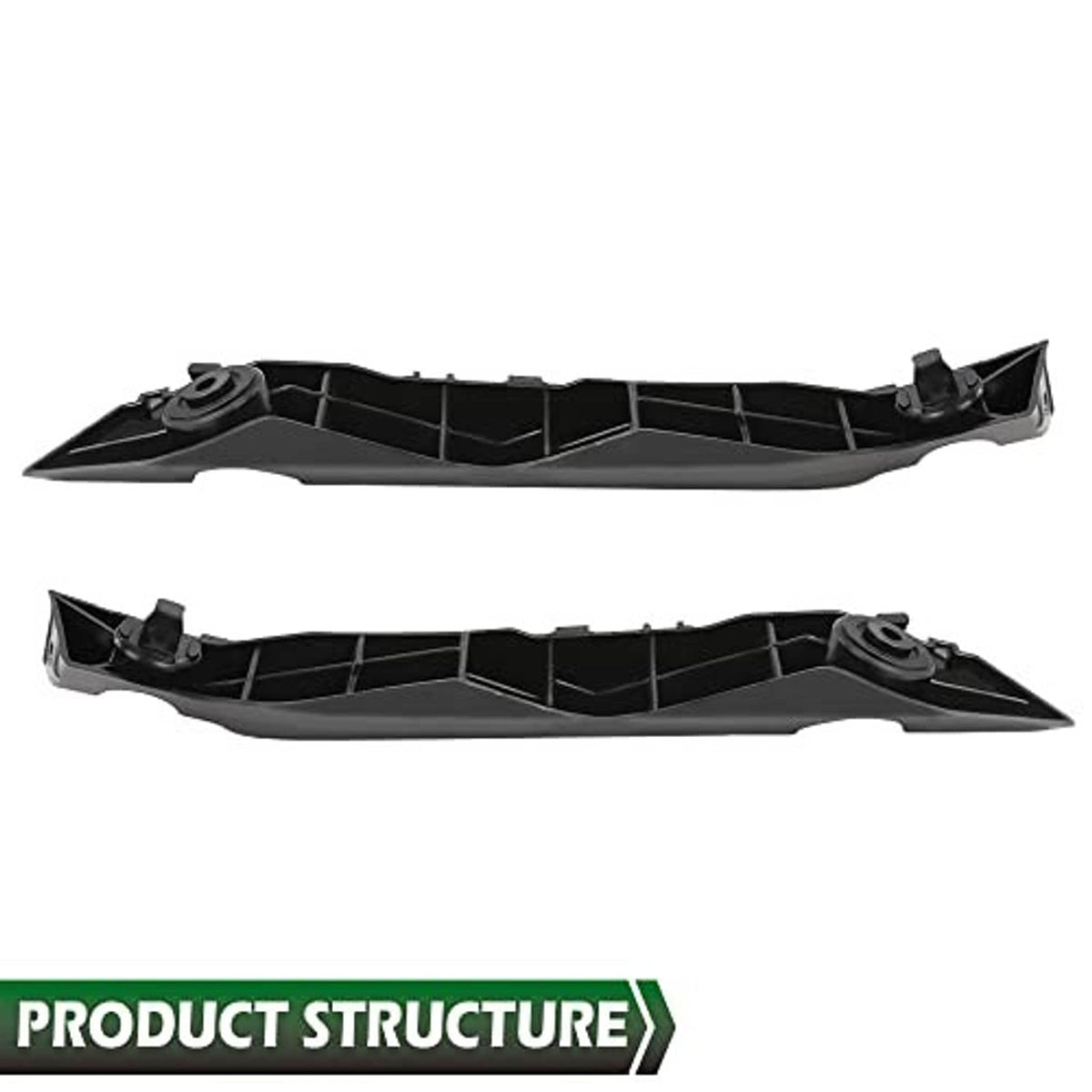 Front bumper bracket pair, underside view with molded ribs and mounting points
