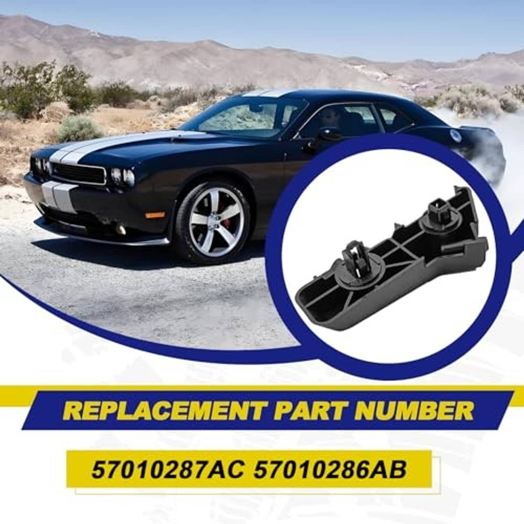 Black replacement front bumper bracket, close-up with mounting clips and screws.