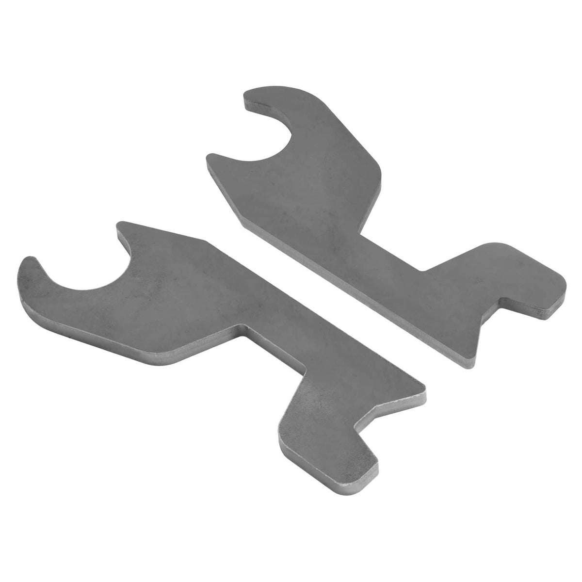 Steel quick-change bucket ear attachment for John Deere, two gray brackets in diagonal view