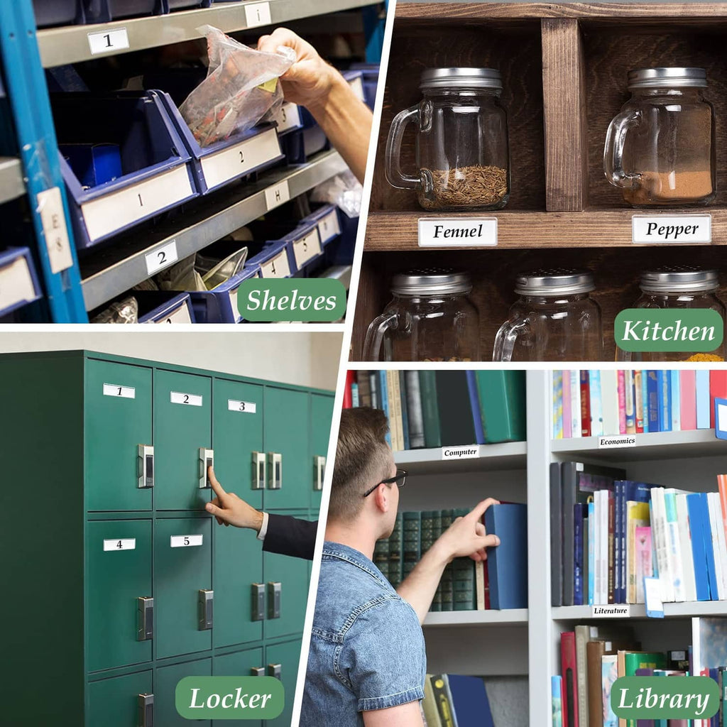 Meanplan clear label holders in cabinet and locker storage compartments
