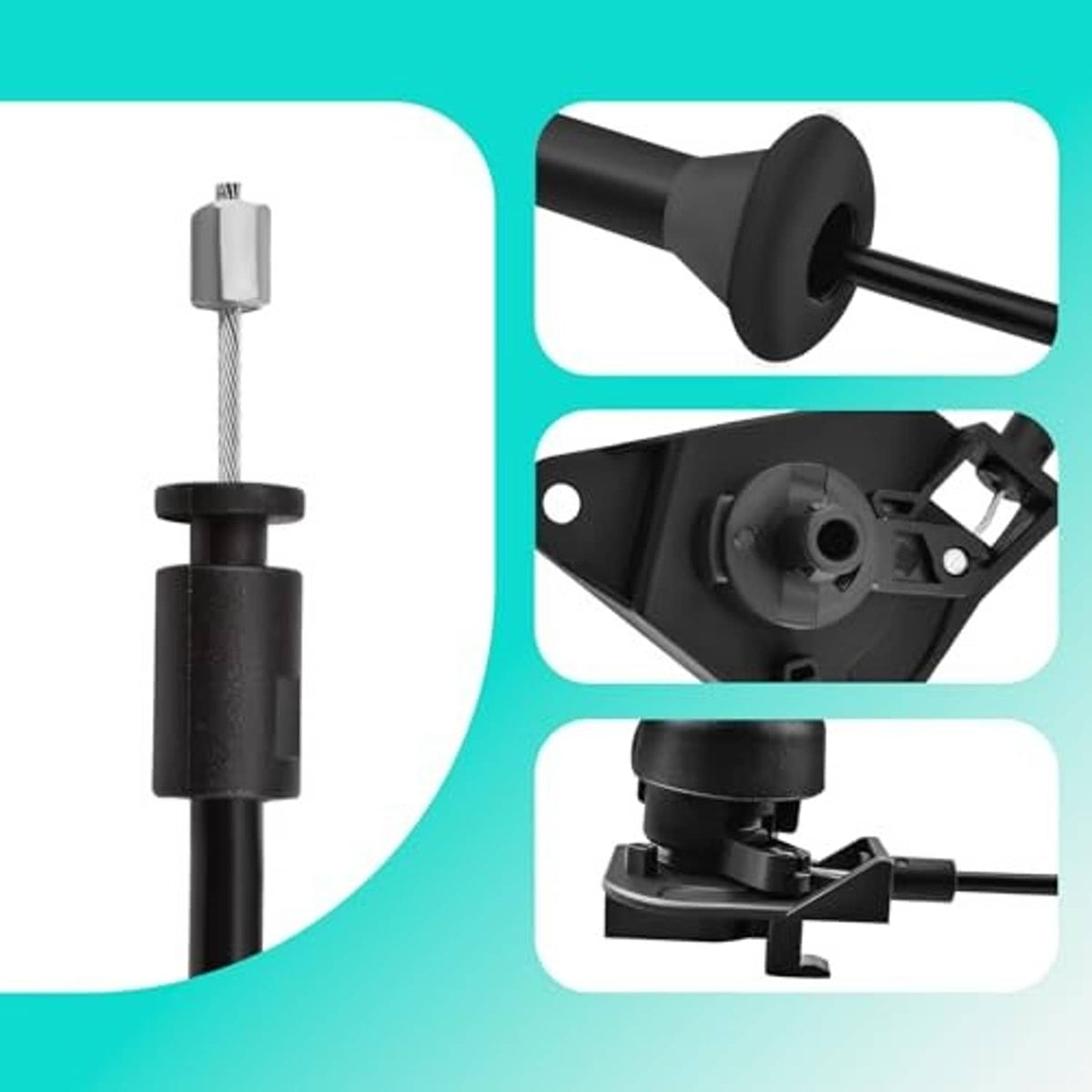 Hood release cable pull handle assembly, showing actuator, bracket, and cable