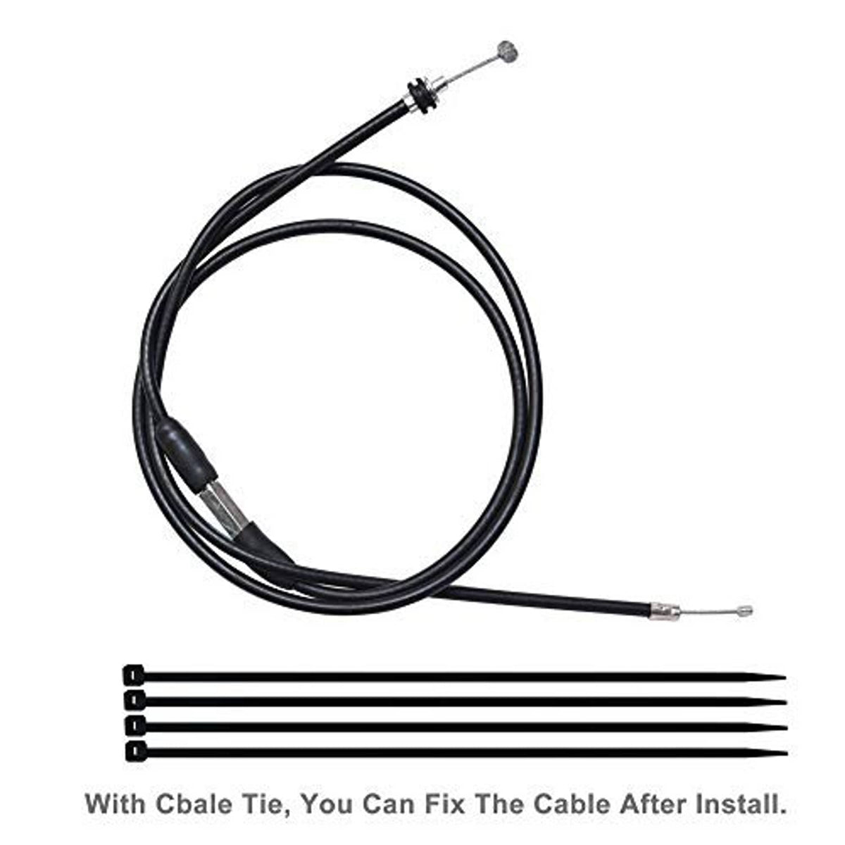Black thumb throttle cable with metal adjuster ends and included cable ties