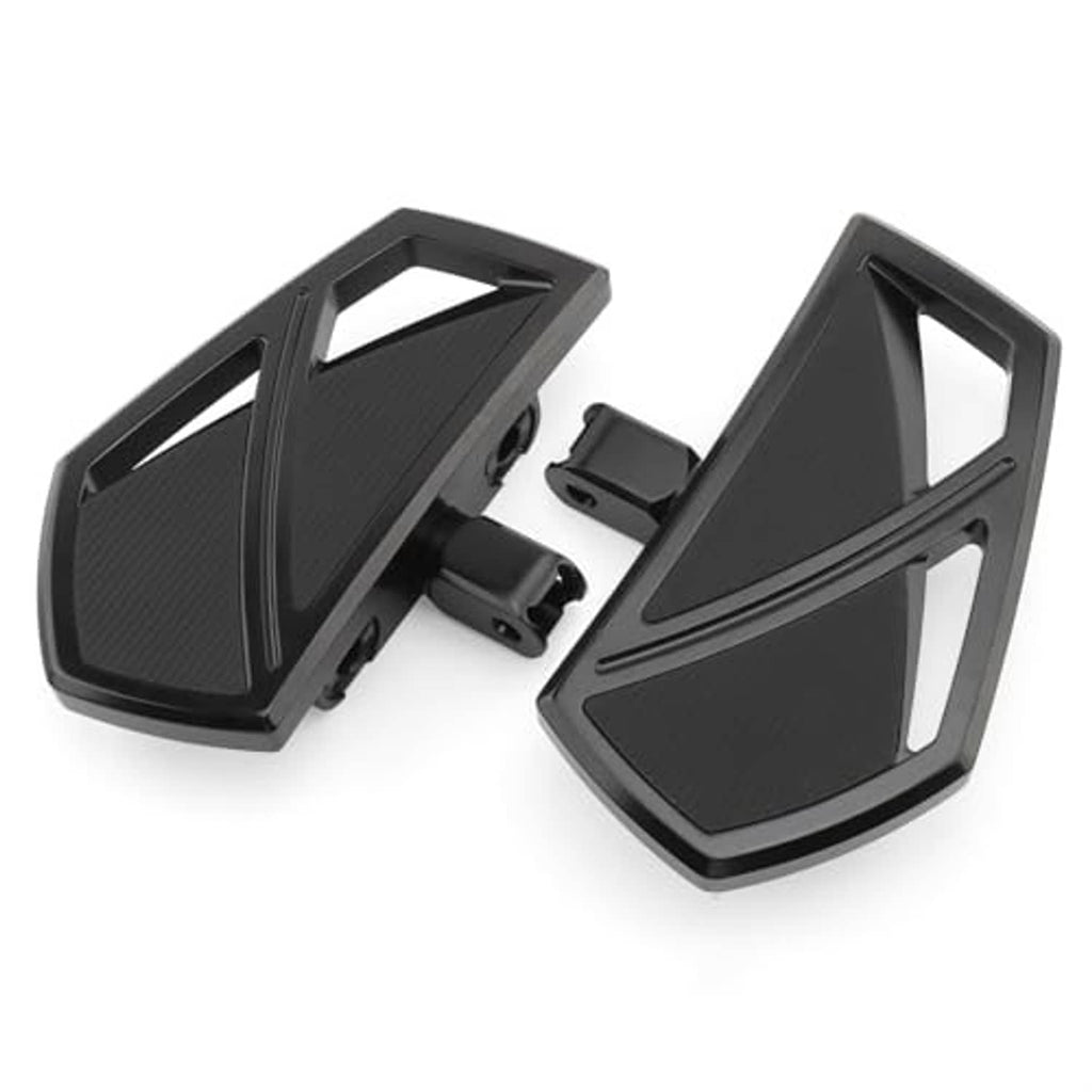 Black front foot peg floorboards with textured pads and metal mounting bracket