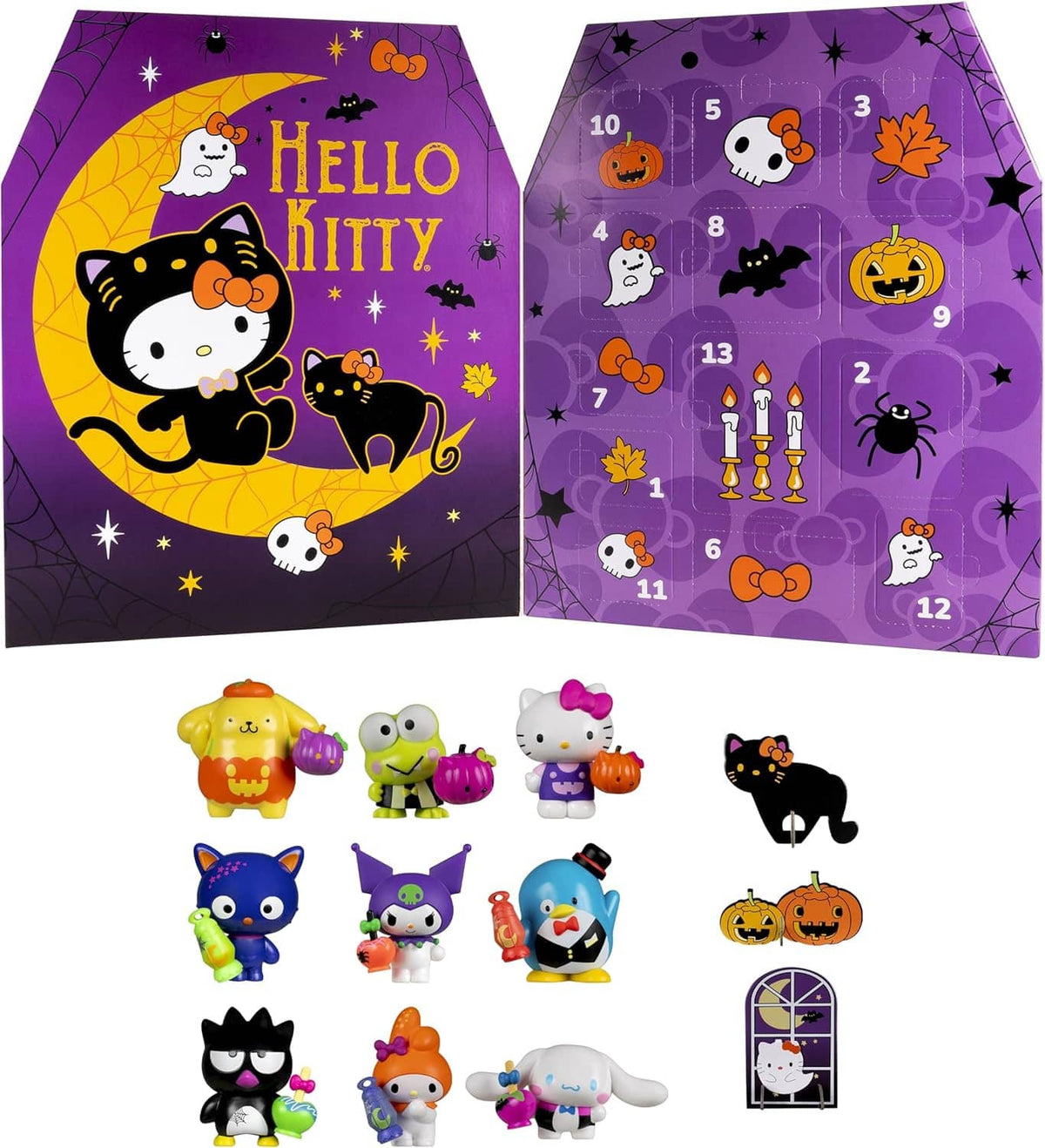 Hello Kitty and Friends Halloween countdown calendar display with numbered compartments and figures
