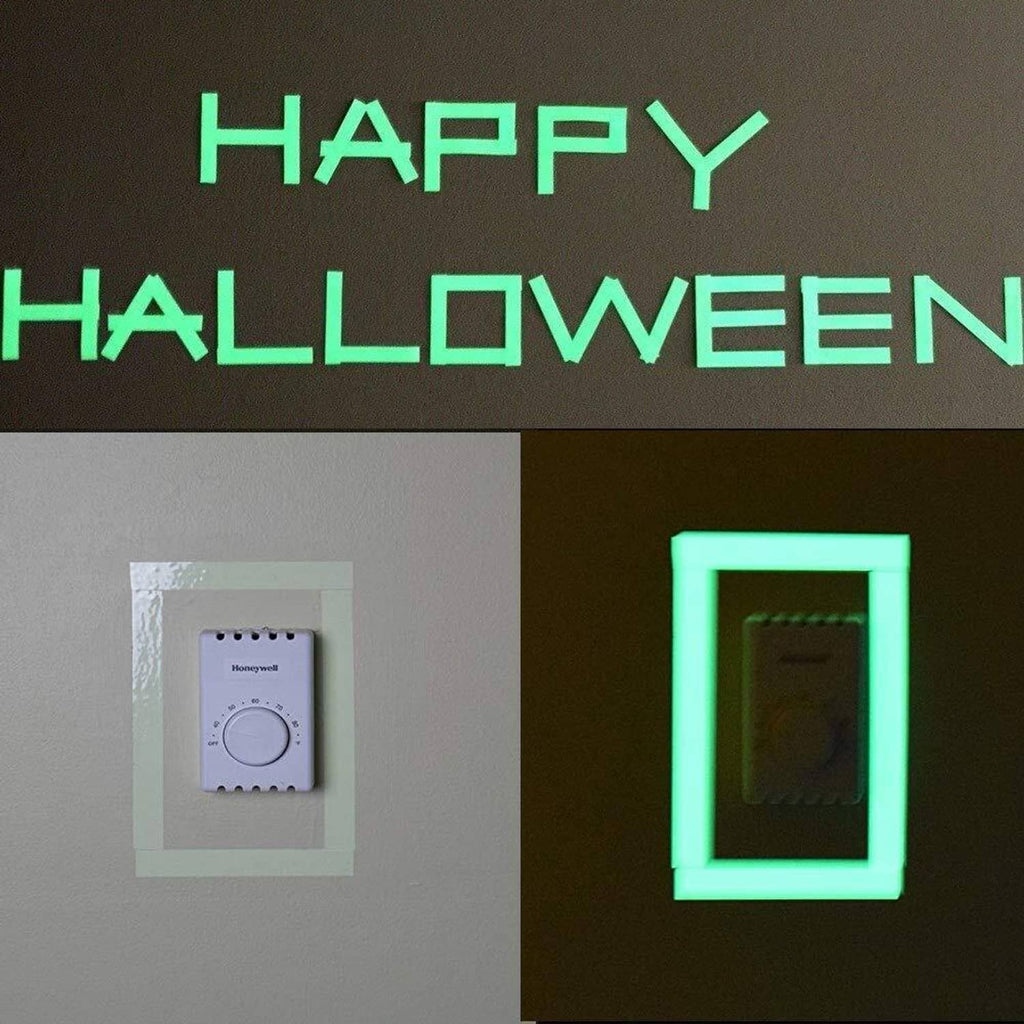 Glow tape letters and border frame spelling HAPPY HALLOWEEN in bright green