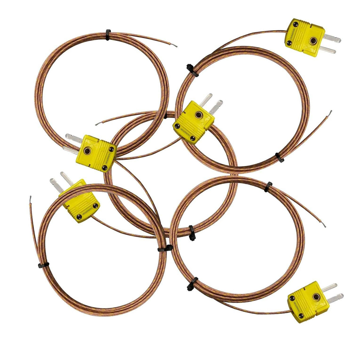 K-type thermocouple mini connectors on copper wire loops, 5 probes total