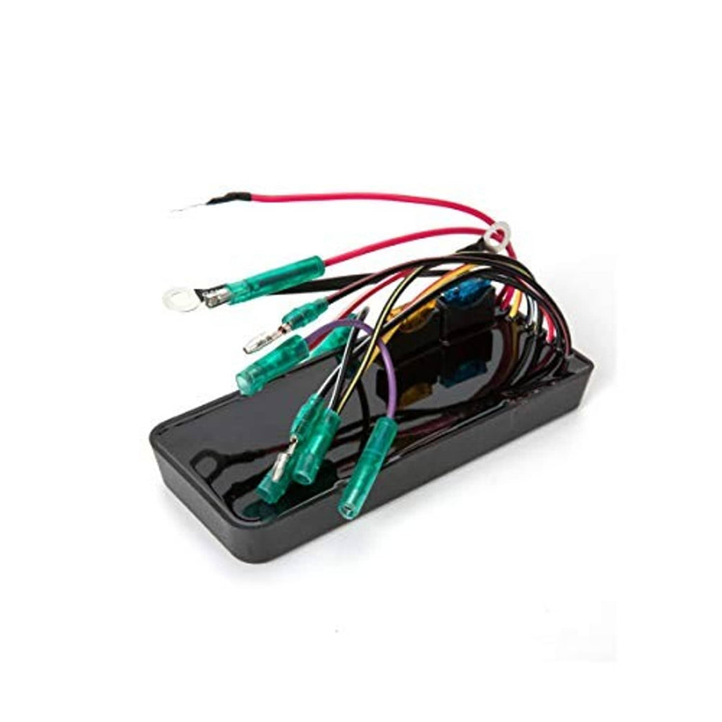 Jet ski CDI module with black housing and bundled colored wire leads