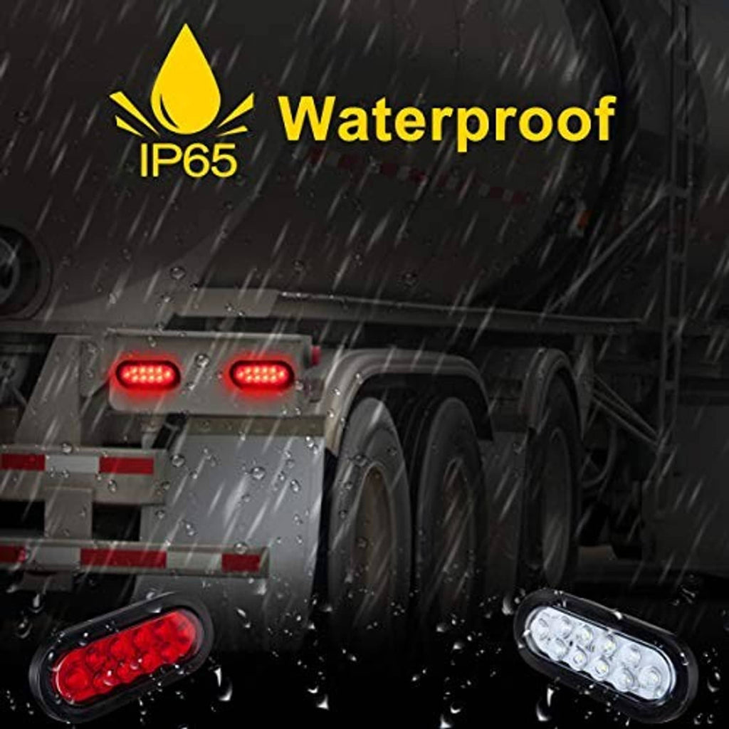 Waterproof LED oval tail lights: multiple red and white lamp units, black frames