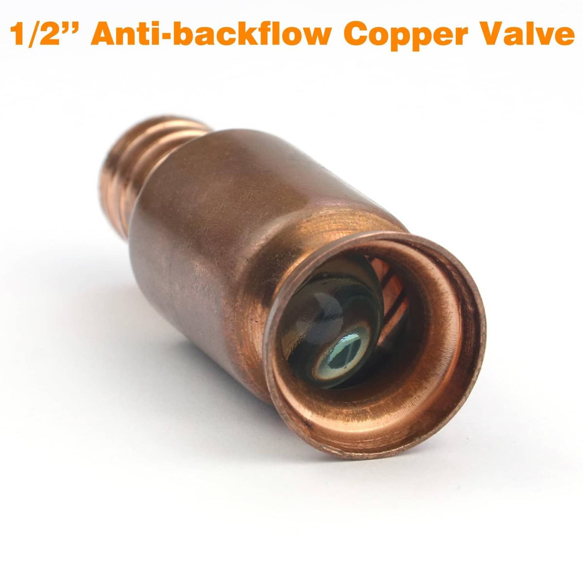 Anti-backflow copper valve with threaded brass fitting and hose port