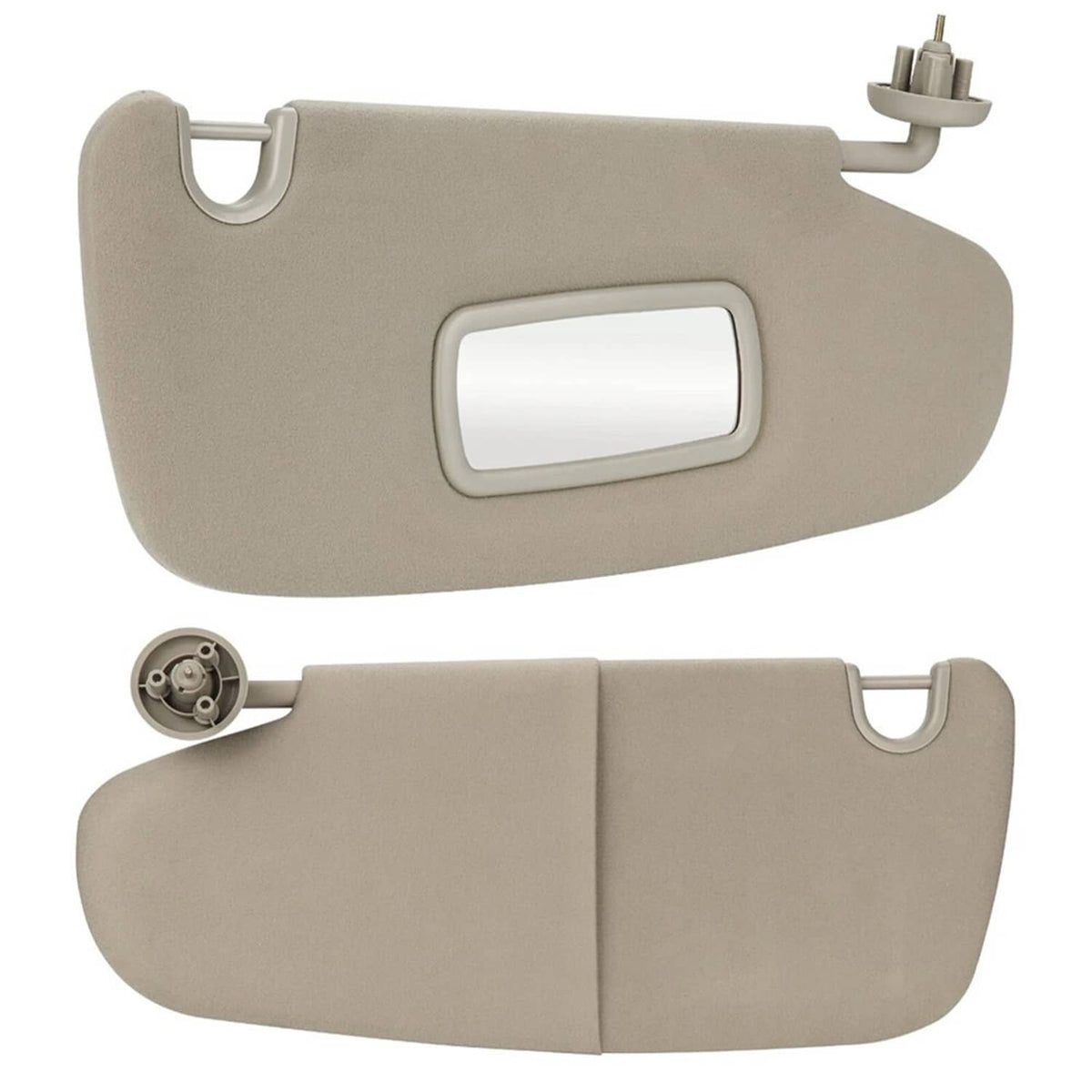 Beige sun visor set with rectangular cutout and side mounting clips