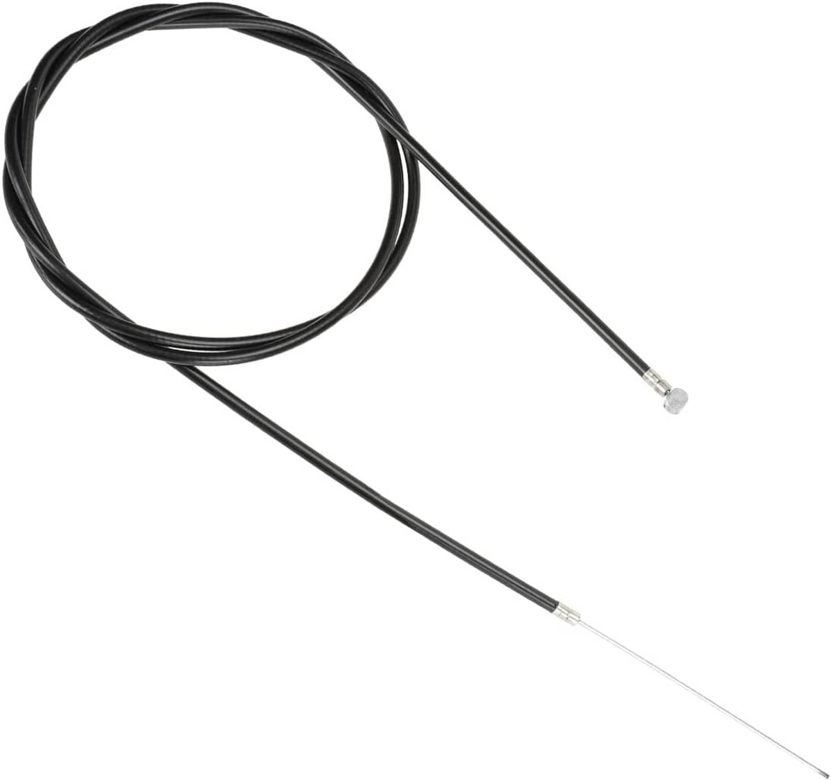Universal throttle cable with long black housing and silver barrel ends at both ends.