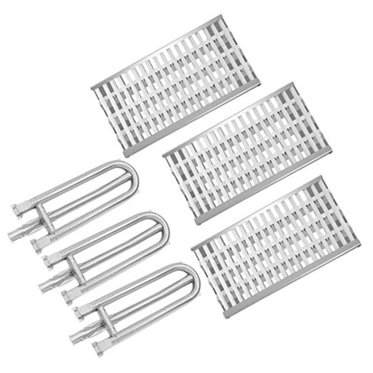 Stainless steel grill heat shield plate set with four perforated burner grates
