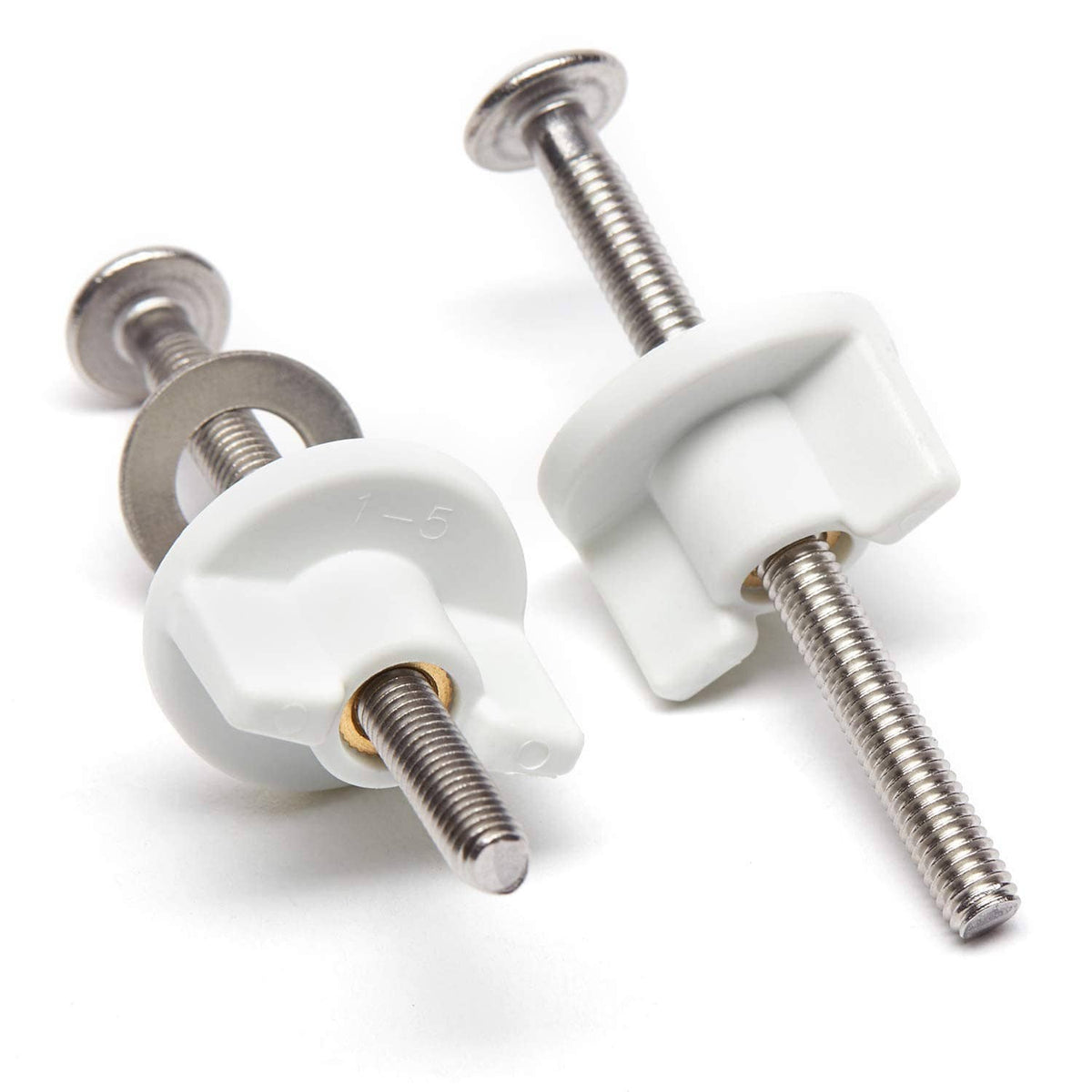 White toilet seat bolt expansion parts with metal screws and washers
