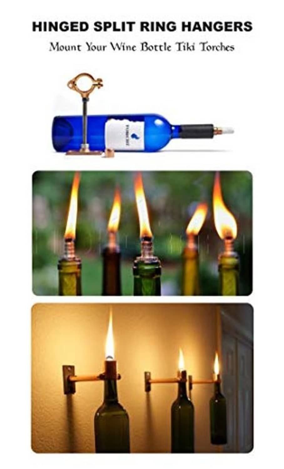 Hinged split ring pipe hanger holding a tiki torch on a pipe