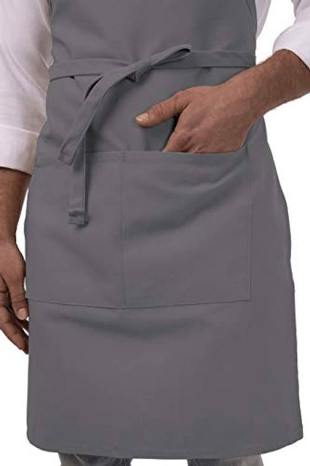 Gray apron front with waist tie and large pocket