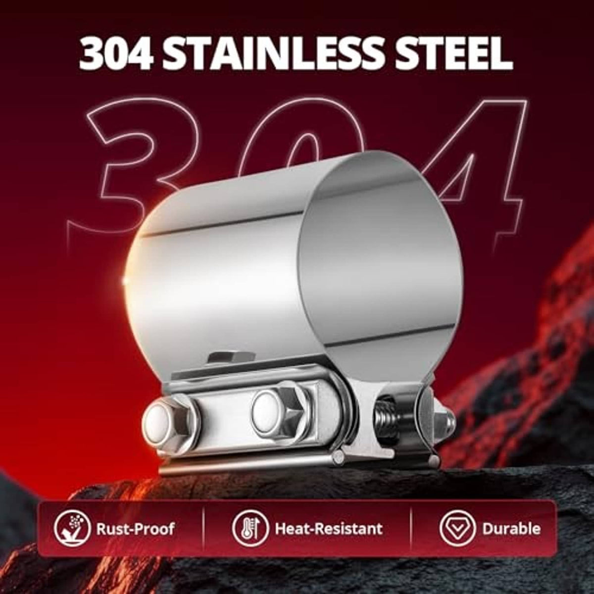Stainless steel exhaust band clamp sleeve coupler with two bolt screws, silver