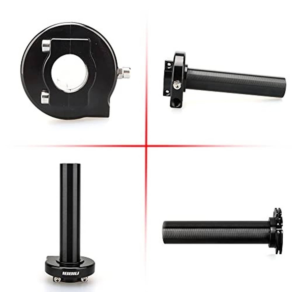 Motorcycle throttle assembly, black mounting collar and textured grip with bracket hardware