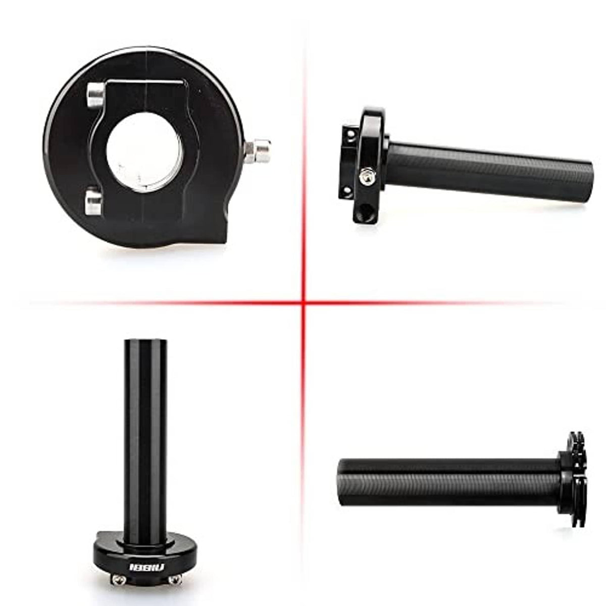 Motorcycle throttle assembly, black mounting collar and textured grip with bracket hardware