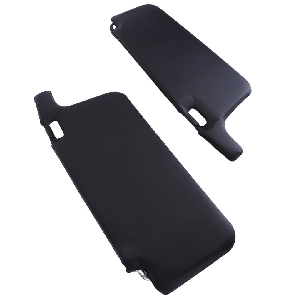 Black car sun visor pair with mounting slots and clip tabs
