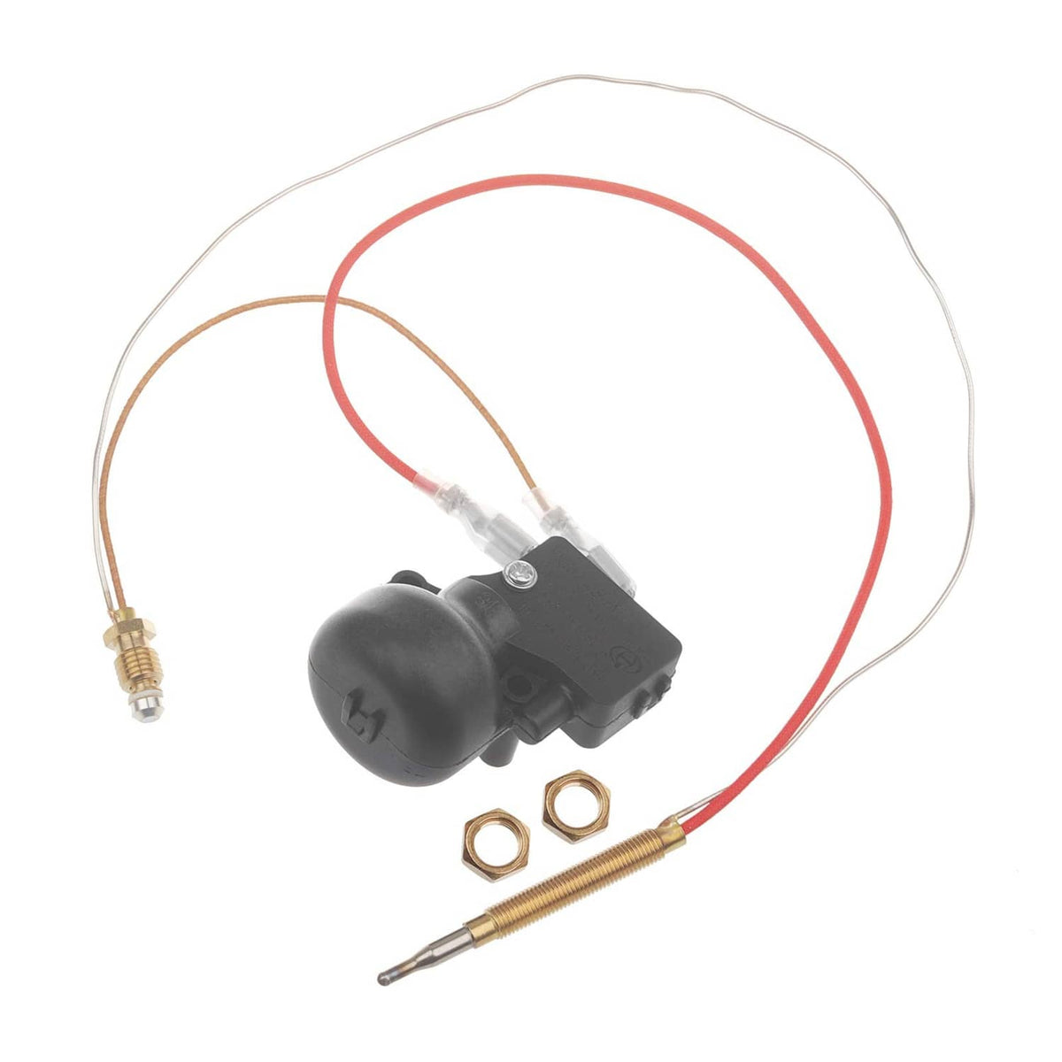 Thermocouple safety switch and probe with red wire loop and two mounting nuts