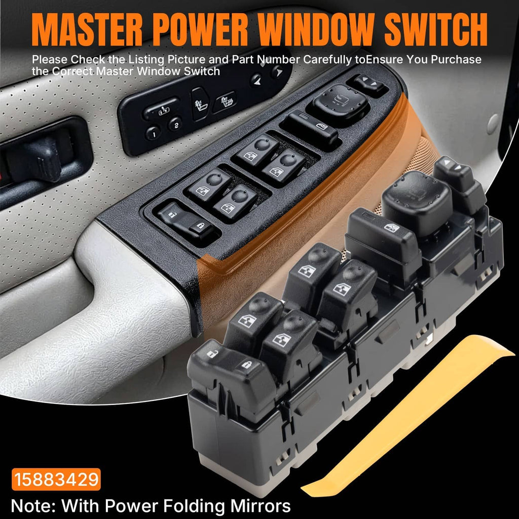 Black power window master control switch module with multiple rocker buttons