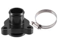 Black coolant water hose fitting with included metal hose clamp