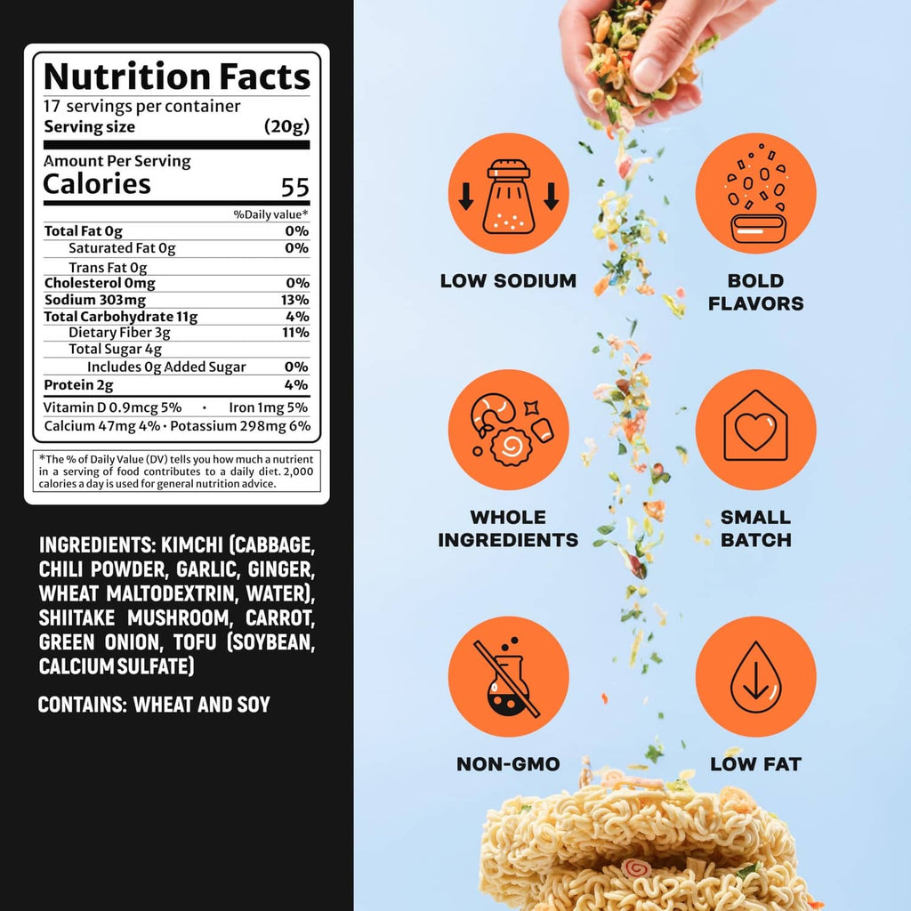 Ramen toppings mix nutrition facts and ingredient list panel, low sodium and low fat
