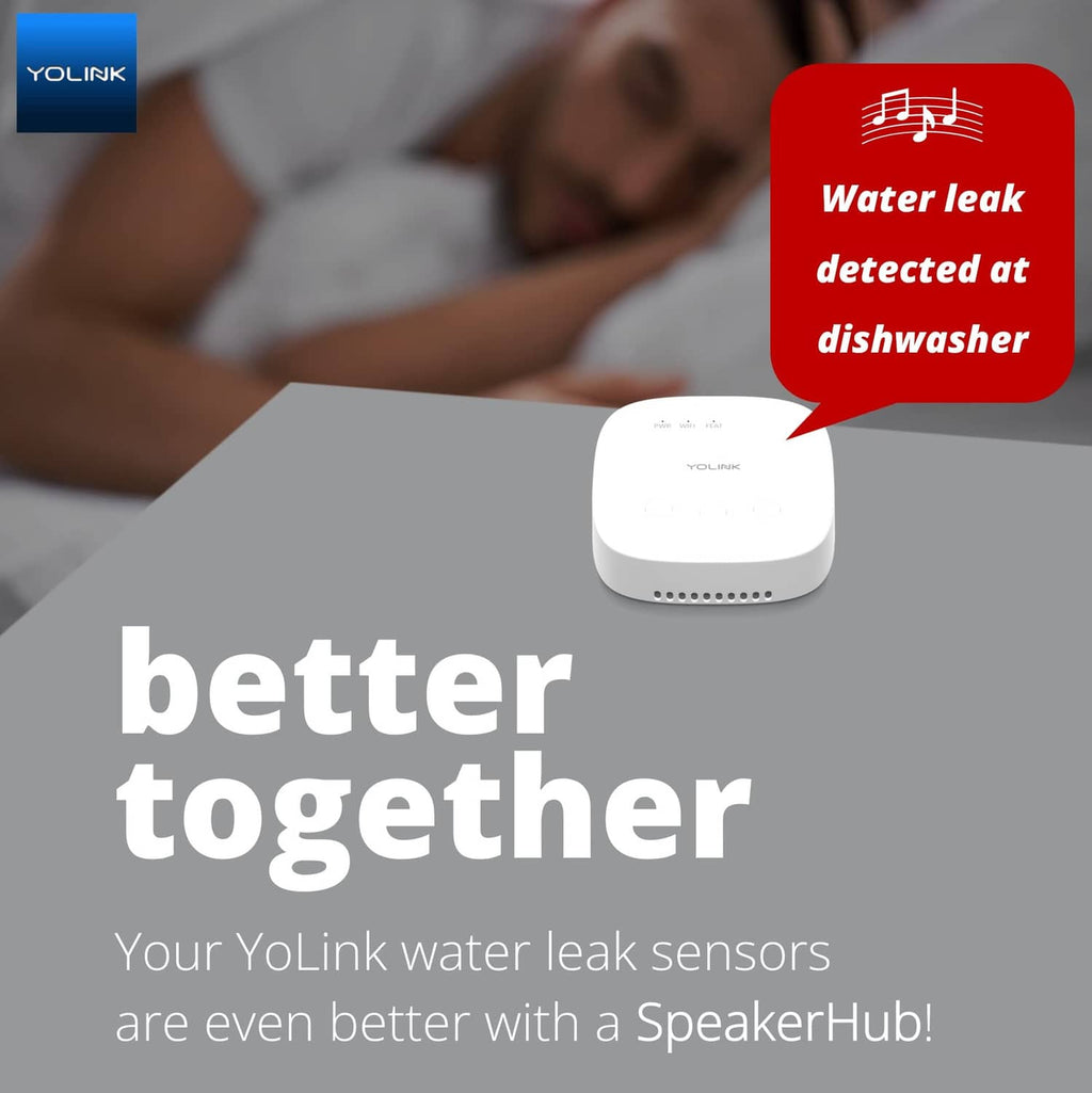 YoLink white water leak sensor with alert bubble for a dishwasher leak