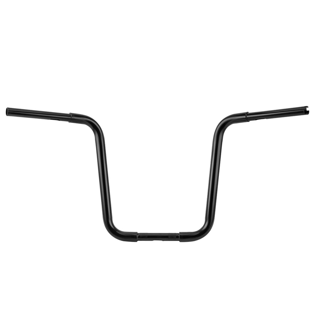 Black U-shaped ape hanger handlebar with wide stance and end caps